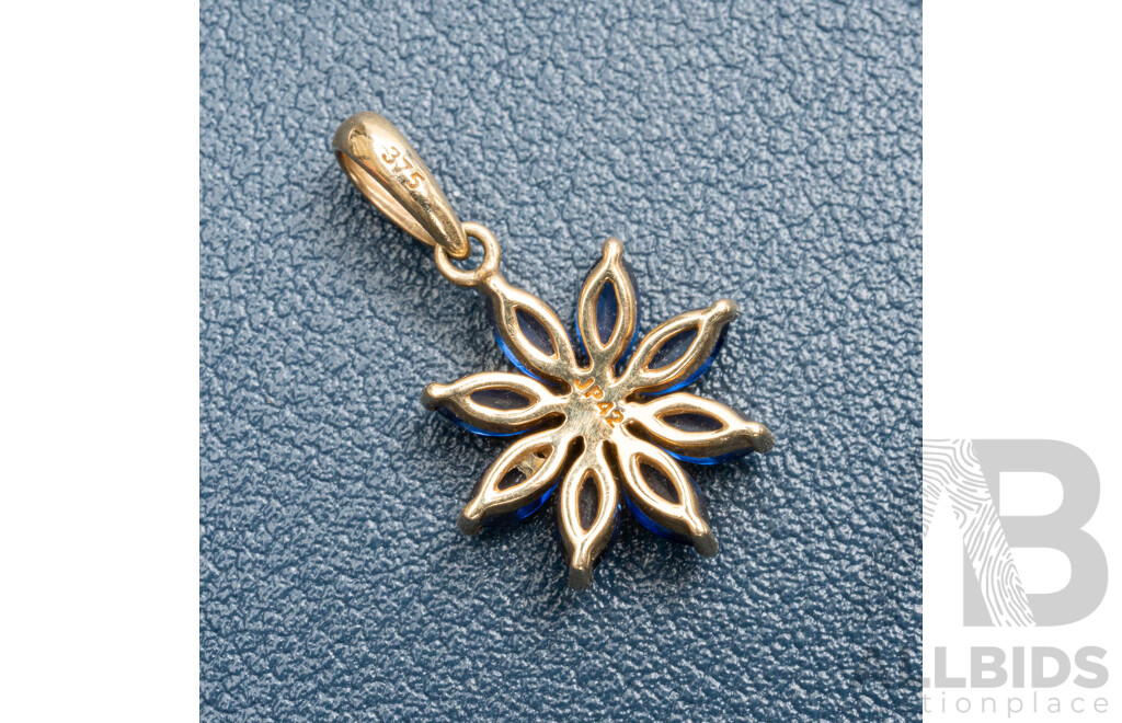 9ct Created Sapphire & Diamond Daisy Pendant, 20mm Long, 1.48 Grams - as New