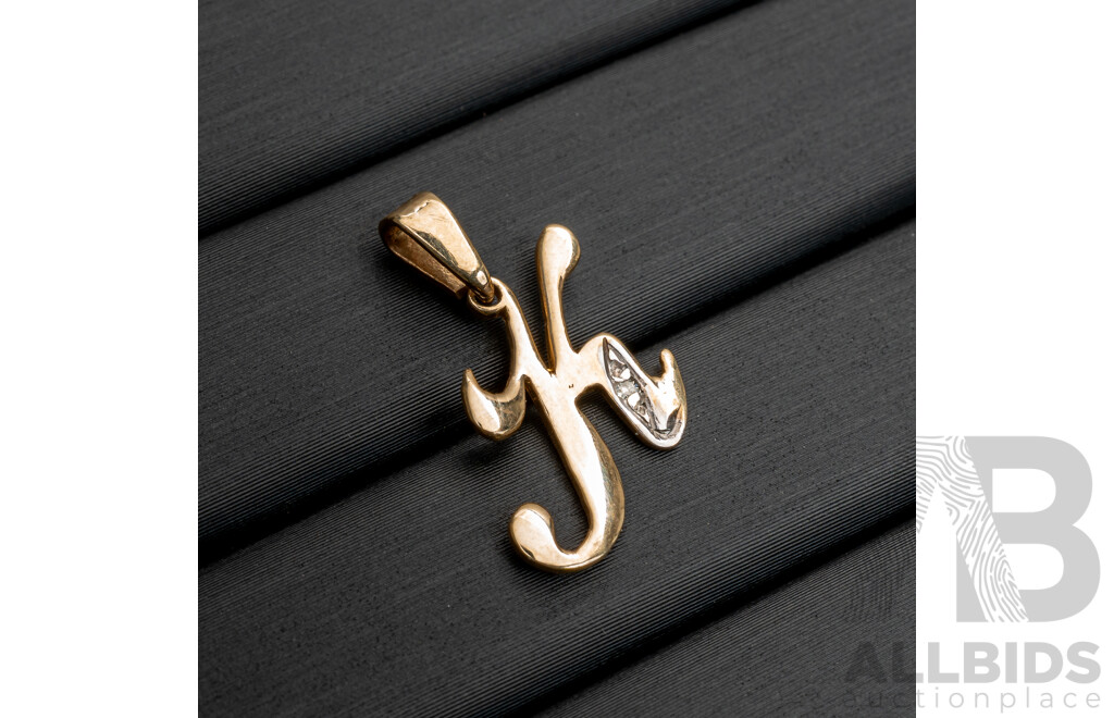 9ct Diamond Set Initial 'K' Pendant, TDW 0.01ct, 20mm, 0.68 Grams