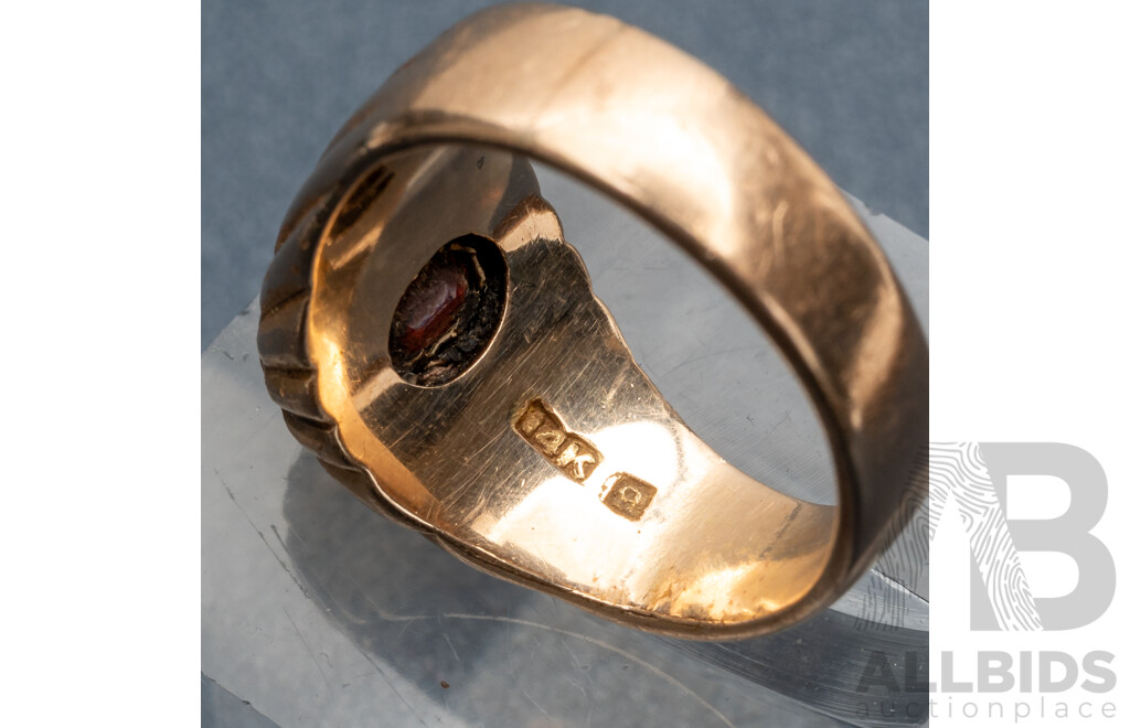 9ct Vintage Rose Gold Garnet Pinky Ring, Size H, 4.54 Grams