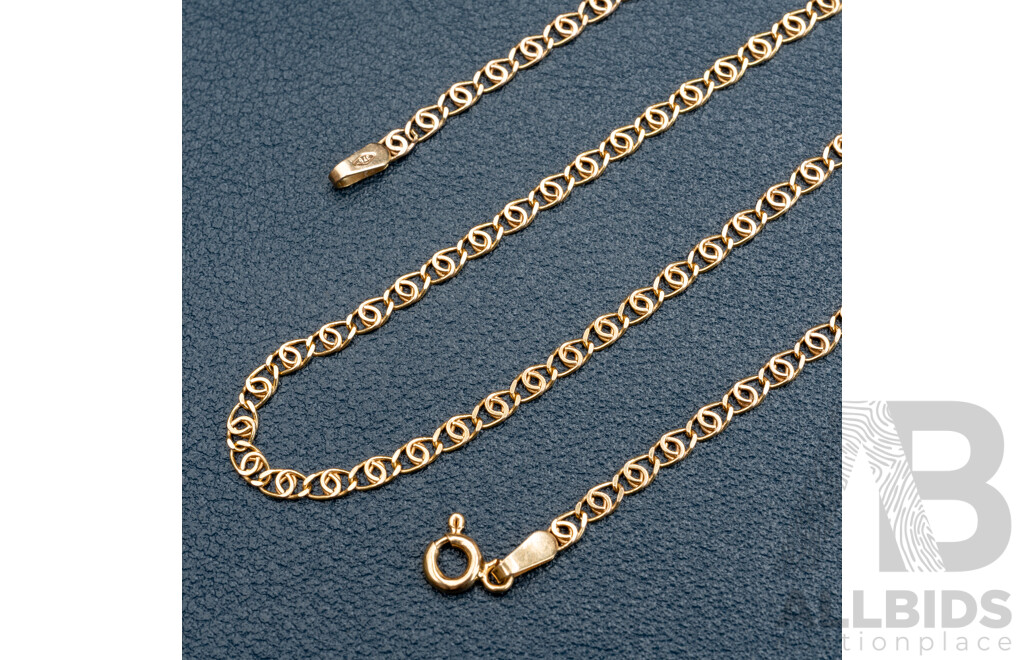 9ct Fancy Flat Curb Link necklace, 40cm, 3.0 Grams - as New