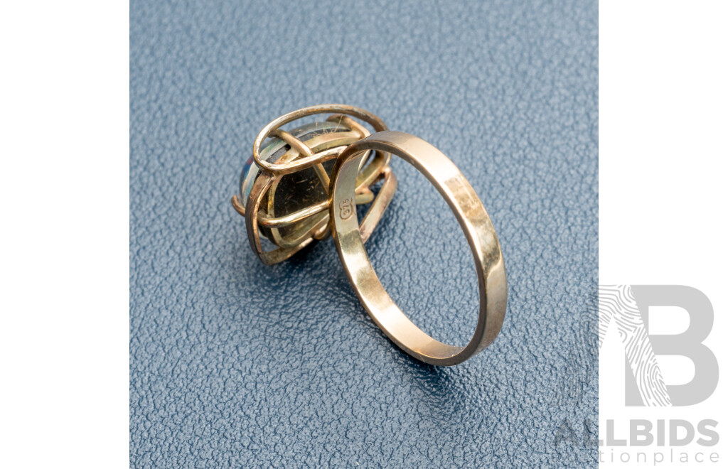 9ct Vintage Opal Triplet Ring, Size O, 3.10 Grams