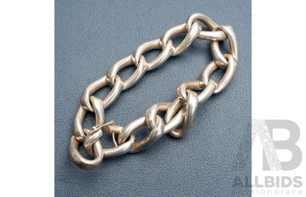 Vintage Sterling Silver Chunky Curb Link Bracelet, 22cm, 44.13 Grams