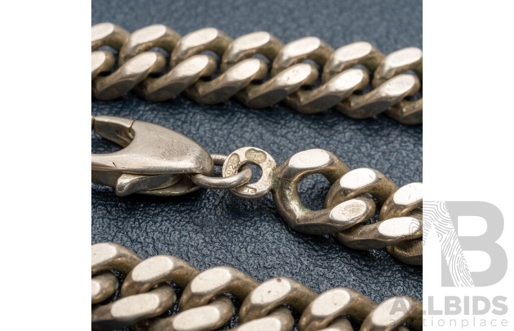 Mens Sterling Silver Curb Link Bracelet, 22cm Long, 26.31 Grams