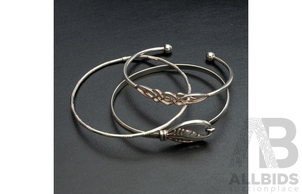 Sterling Silver (3) Quality Bangles with Internal Diameter 60/65mm Each, 23.0 Grams