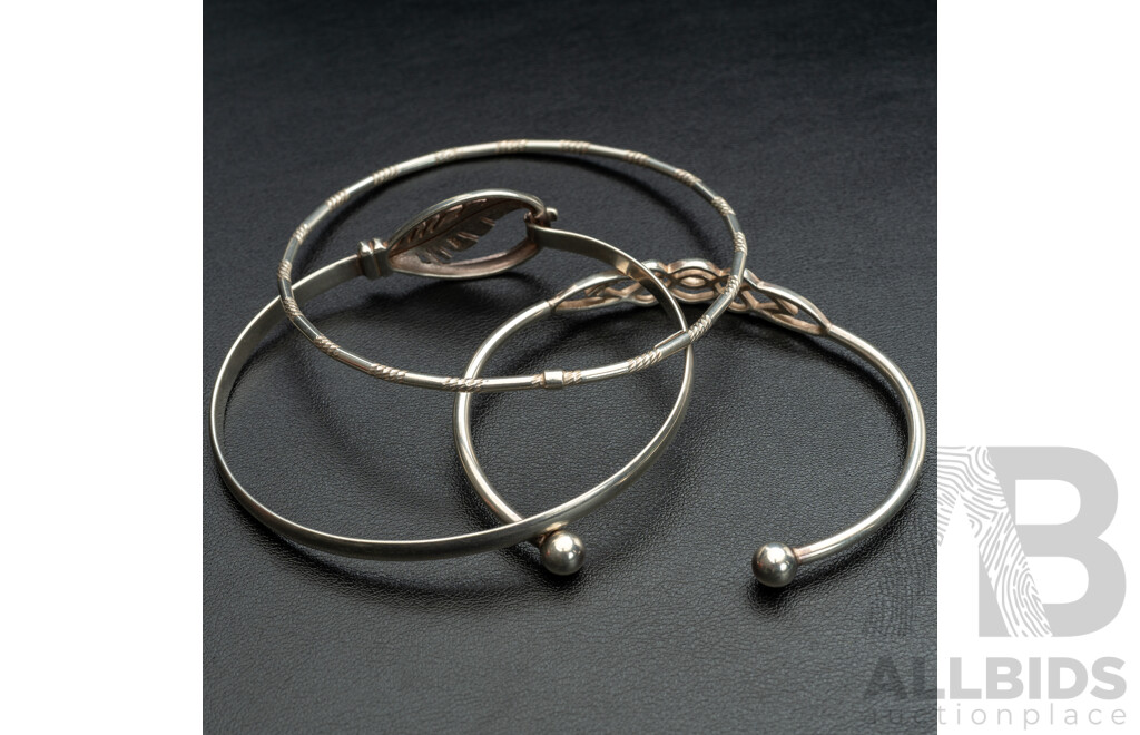 Sterling Silver (3) Quality Bangles with Internal Diameter 60/65mm Each, 23.0 Grams