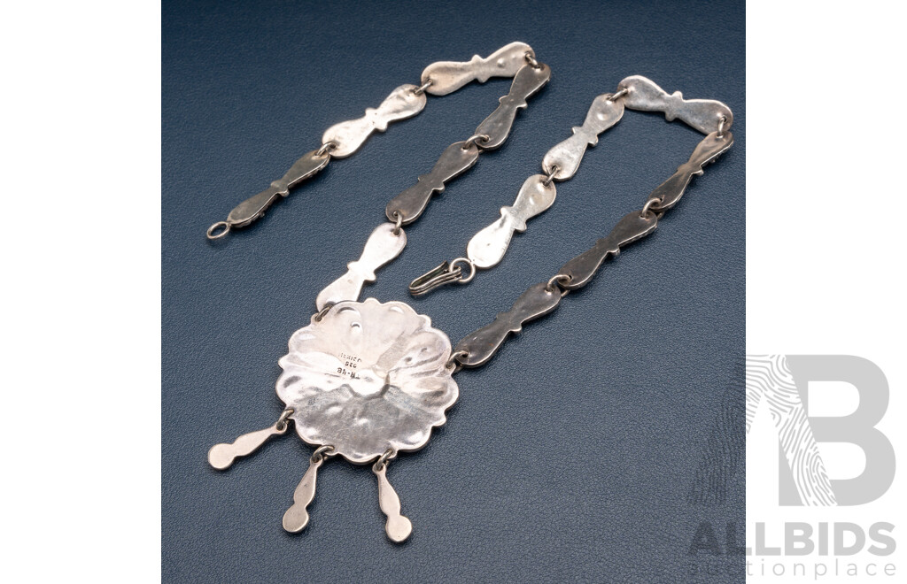 Vintage Mexican Sterling Silver Coral & Turquoise Necklace, 50cm, 80.0 Grams