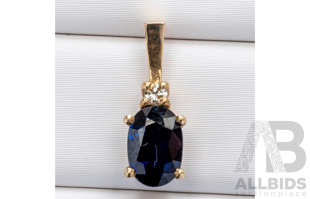 9ct Natural Sapphire & Diamond Pendant, S0.70ct/TDW0.02ct, 0.77 Grams