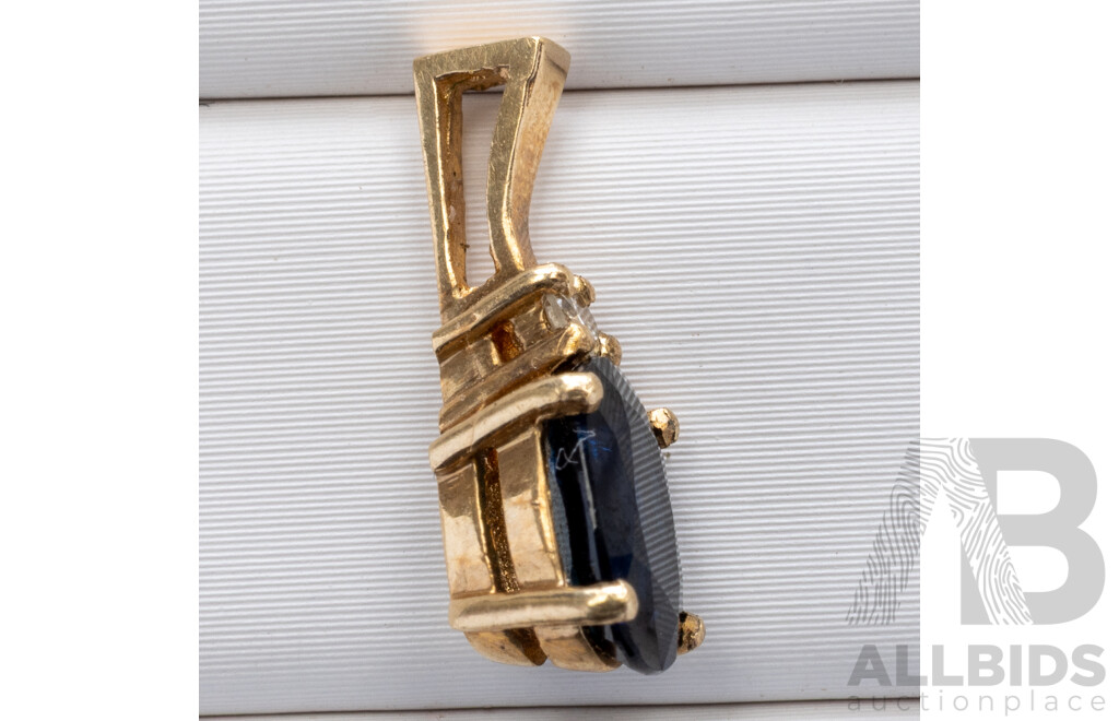 9ct Natural Sapphire & Diamond Pendant, S0.70ct/TDW0.02ct, 0.77 Grams