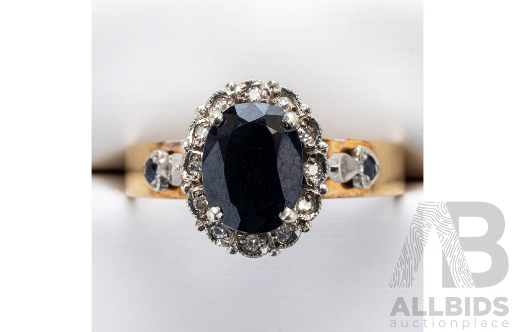 9ct Vintage Sapphire & Diamond Bridal Set, Est TDW 0.075ct, Size O/P, 4.60 Grams