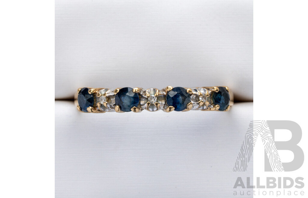 9ct Vintage Sapphire & Diamond Bridal Set, Est TDW 0.075ct, Size O/P, 4.60 Grams