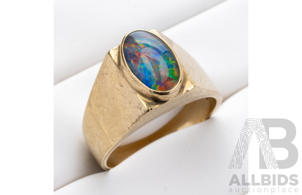 9ct Vintage Opal Triplet Ring, Size O, 6.69 Grams