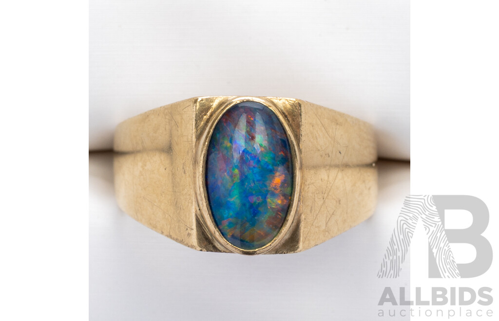 9ct Vintage Opal Triplet Ring, Size O, 6.69 Grams