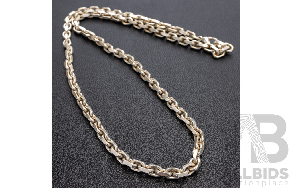 Sterling Silver Vintage Anchor Link Necklace, 55cm, 52.12 Grams