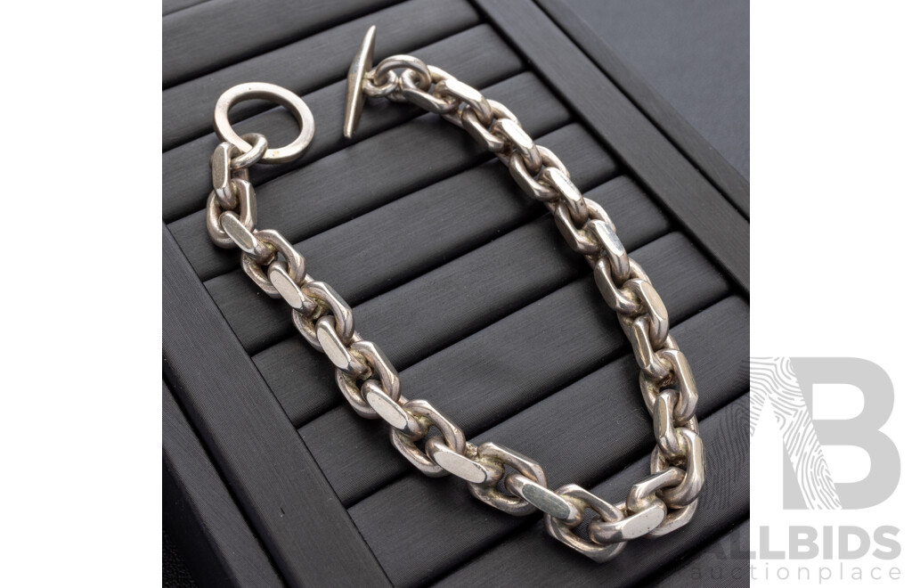 Sterling Silver Vintage Anchor Link Bracelet, 21cm, 49.95 Grams