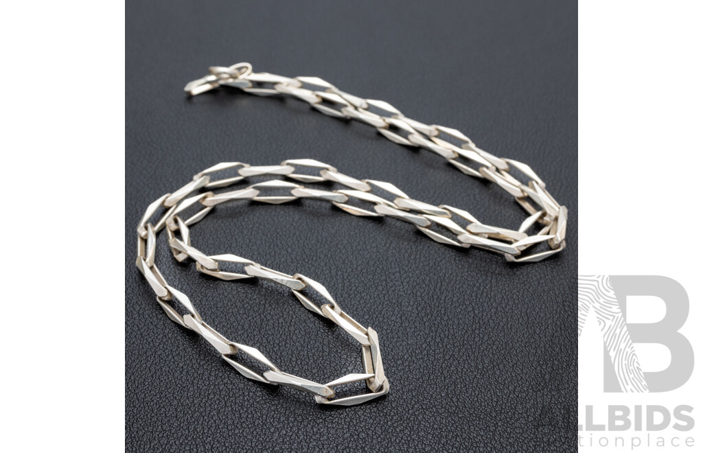 Sterling Silver Vintage Faceted Oval Belcher Link Necklace, 60cm, 27.29 Grams