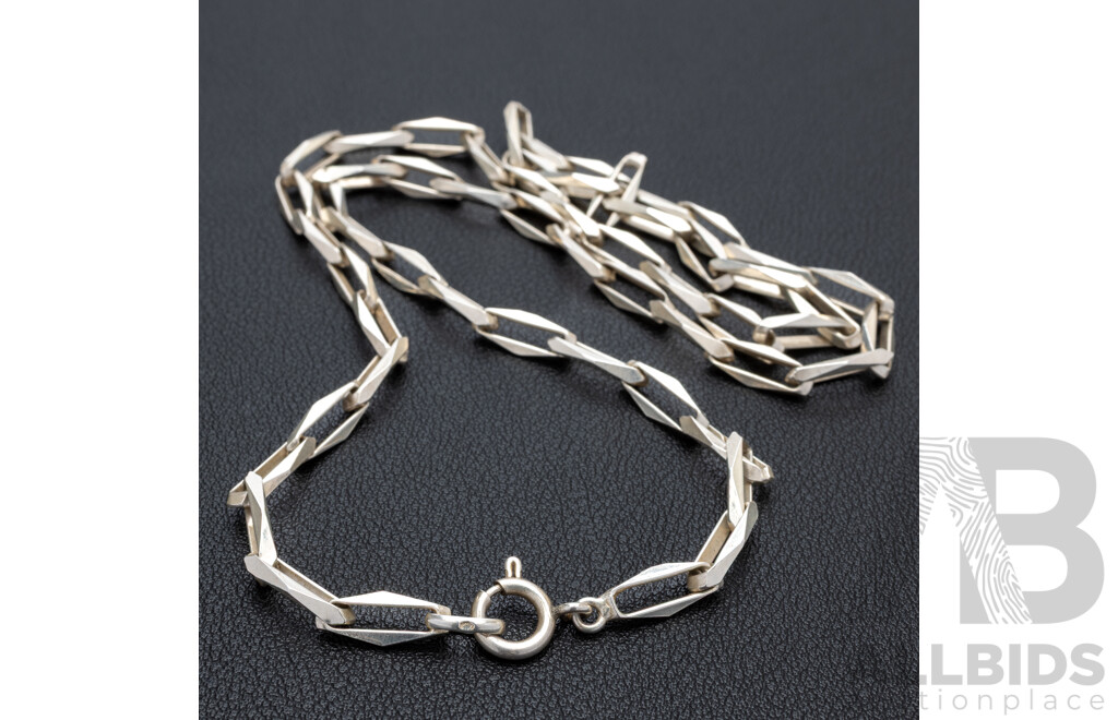 Sterling Silver Vintage Faceted Oval Belcher Link Necklace, 60cm, 27.29 Grams
