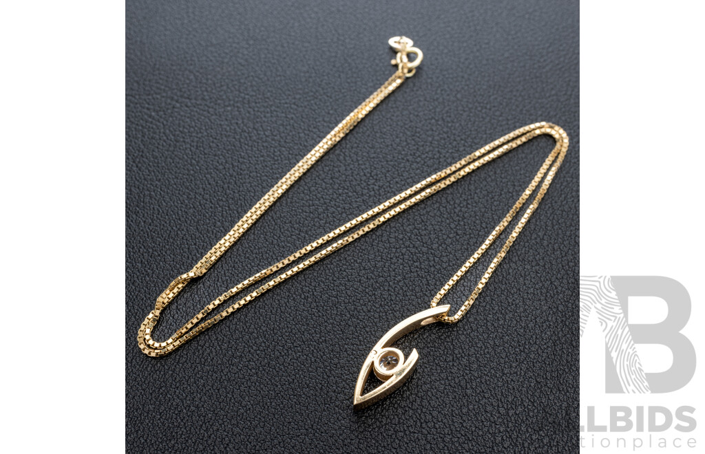 9ct Yellow Gold 5mm Cubic Zirconia Pendant and 9ct Box Link Necklace, 45cm, 4.29 Grams