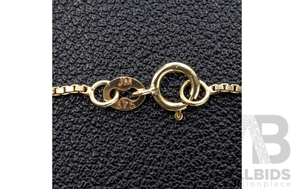 9ct Yellow Gold 5mm Cubic Zirconia Pendant and 9ct Box Link Necklace, 45cm, 4.29 Grams