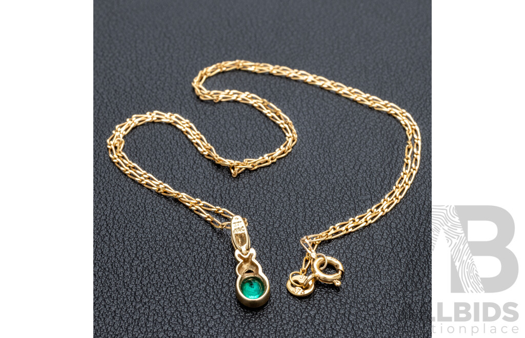 9ct Angus & Coote Cr. Emerald Drop Pendant on 9ct 1+1 Figaro Necklace, 45cm, 2.65 Grams