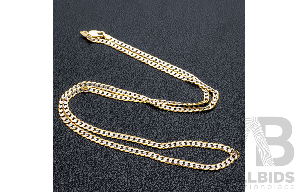 9ct Two Tone Gold Flat Curb Link Necklace, 50cm, 5.92 Grams
