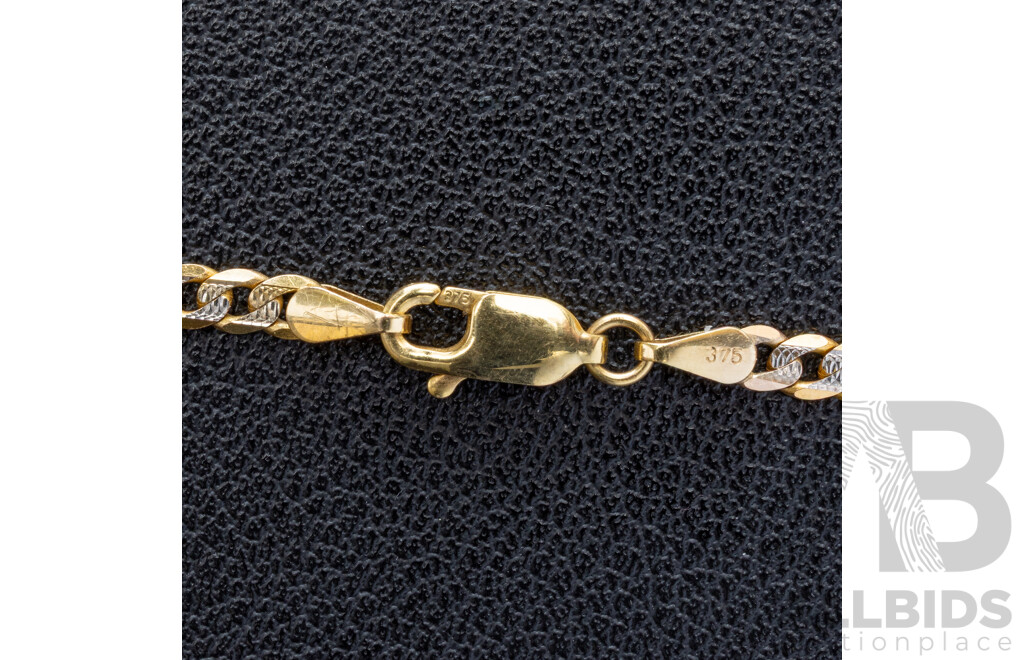 9ct Two Tone Gold Flat Curb Link Necklace, 50cm, 5.92 Grams