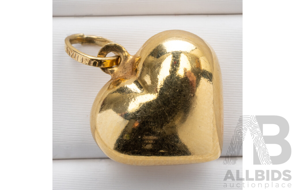 9ct Puffy Heart Charm/pendant, 14mm, 1.27 Grams