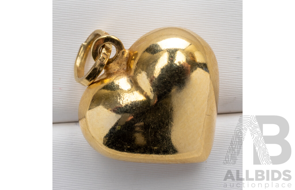 9ct Puffy Heart Charm/pendant, 14mm, 1.27 Grams