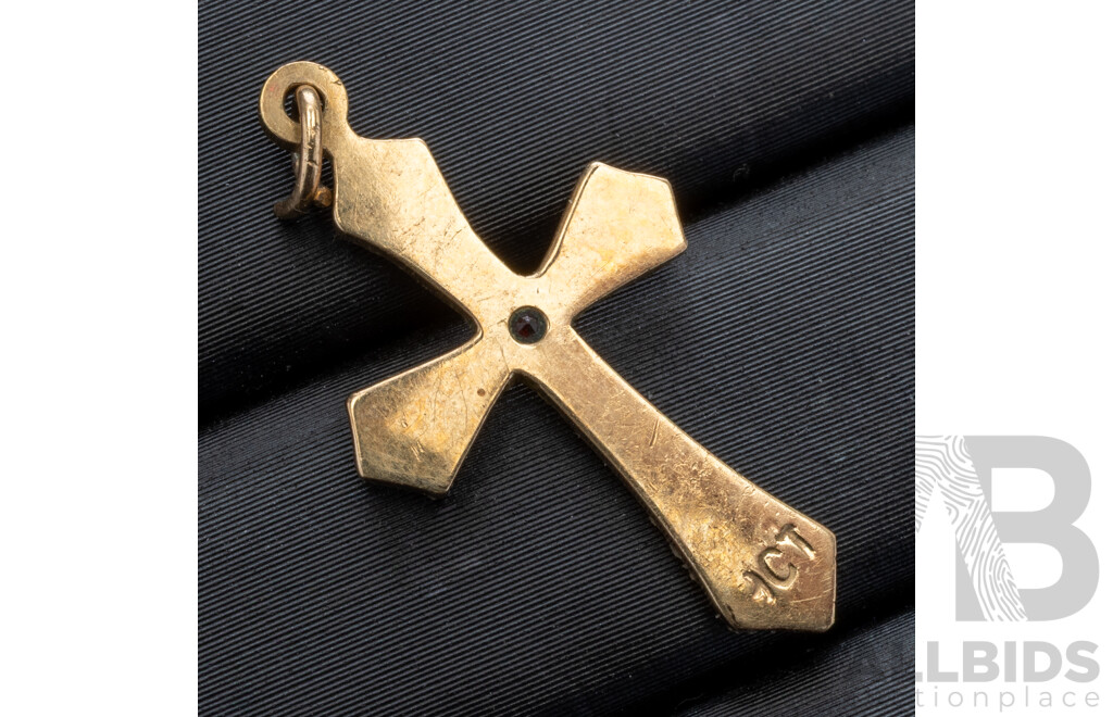 9ct Vintage Garnet Cross Pendant, 24mm long, 0.85 Grams
