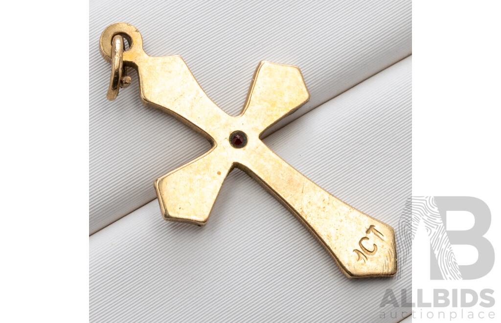 9ct Vintage Garnet Cross Pendant, 24mm long, 0.85 Grams