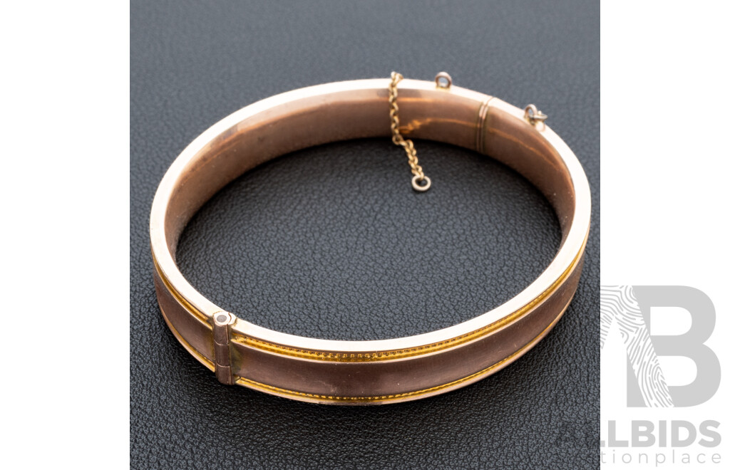 Vintage 9ct Rose Gold Wax Filled Oval Hinged Bangle, 58mm, 17.45 Grams