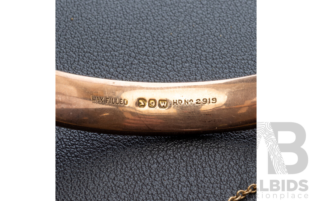 Vintage 9ct Rose Gold Wax Filled Oval Hinged Bangle, 58mm, 17.45 Grams