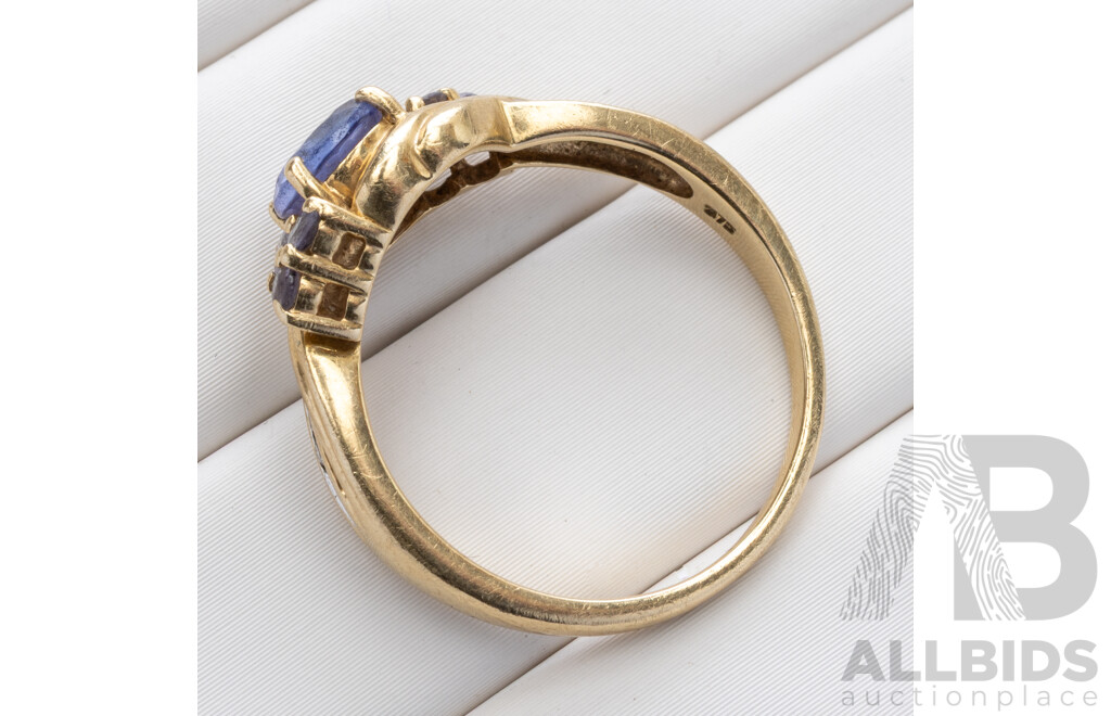 9ct Tanzanite & Diamond Ring, TDW 0.03ct, Size O, 3.12 Grams