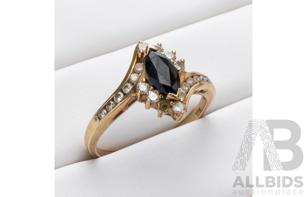 9ct Sapphire & Diamond Cluster Ring, Est TDW 0.22ct, Size J, 2.05 Grams