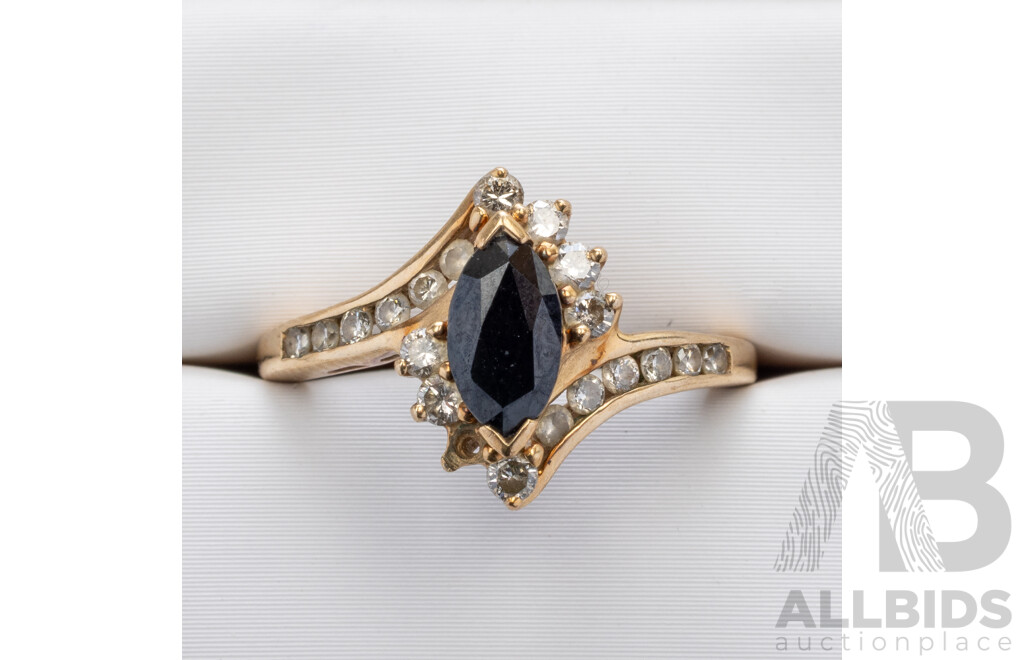 9ct Sapphire & Diamond Cluster Ring, Est TDW 0.22ct, Size J, 2.05 Grams