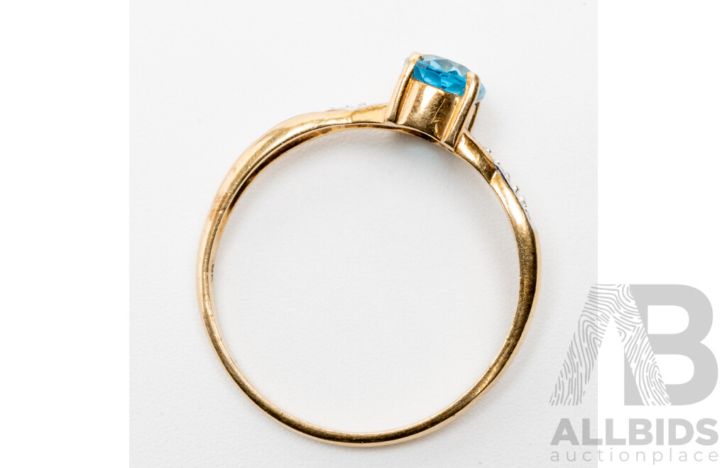 9ct Swiss Blue Topaz & Diamond Ring, TDW 0.01ct, Size P, 1.62 Grams