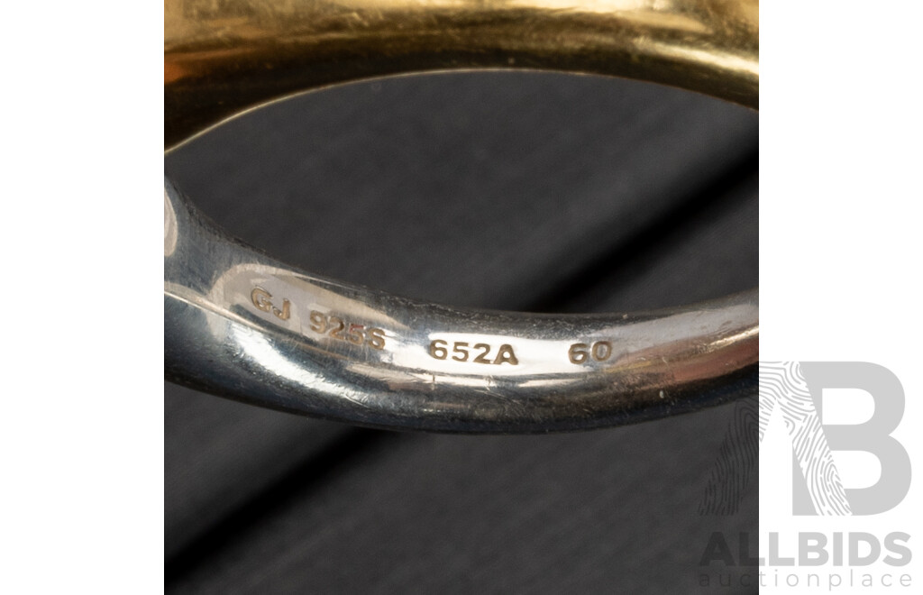 Georg Jensen Reflect Ring in Sterling Silver & 18ct Yellow Gold, Hallmarked GJ 652A 60, Size S, 6.73 Grams