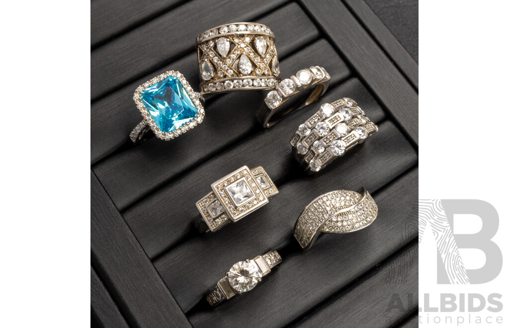 Collection of (7) Cubic Zirconia Rings, Sizes K - O, 34.82 Grams