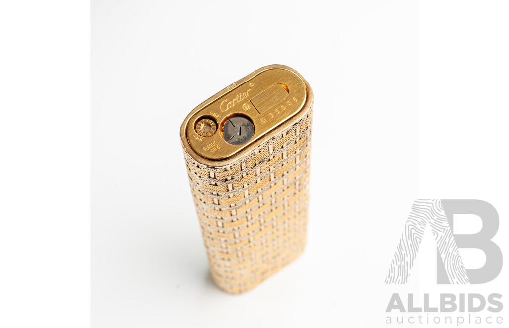 Cartier Vintage 18ct Gold Weave Pattern Lighter Casing with Lighter Mechanism, C.1980, Hallmarked 750