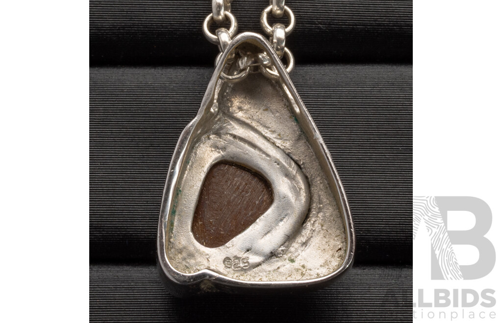 Sterling Silver Opal Doublet Slider Pendant on Sterling Belcher Link Necklace, 38cm, 9.34 Grams