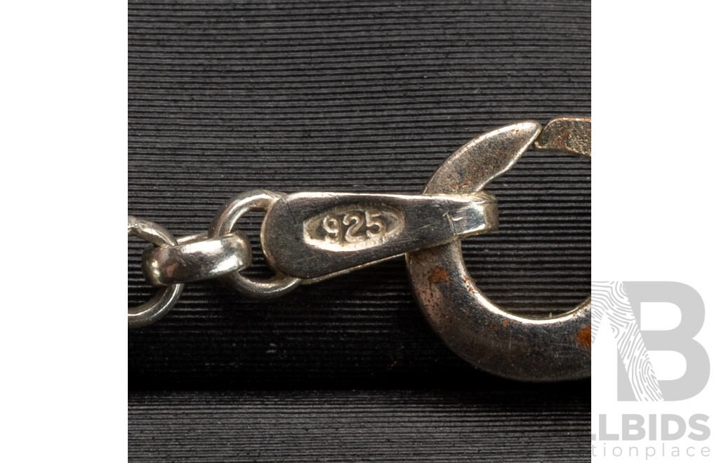 Sterling Silver Opal Doublet Slider Pendant on Sterling Belcher Link Necklace, 38cm, 9.34 Grams