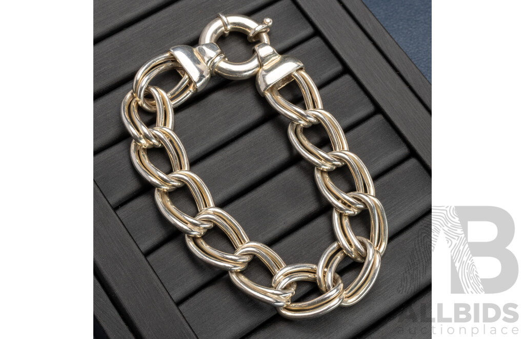 Sterling Silver Double Curb Link Bracelet, 19cm, 26.02 Grams