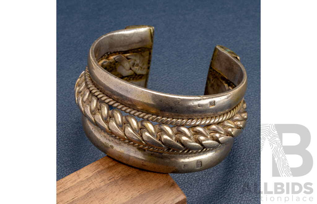 Sterling Silver Ornate Vintage Heavy Open Cuff Bangle, 59mm, 158.0 Grams
