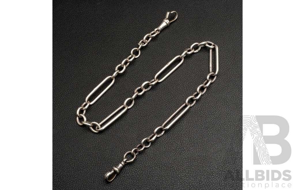 Antique Sterling Silver Fob Chain for Watch, Birmingham 1918, 30.22 Grams