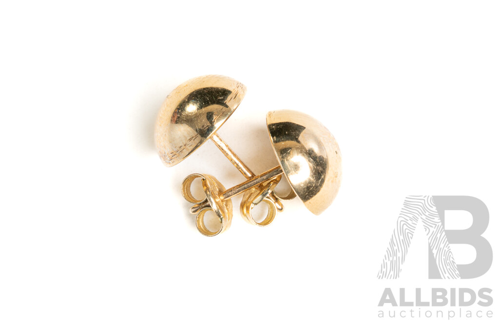 9ct Dome Stud Earrings, 9.5mm, 0.92 Grams