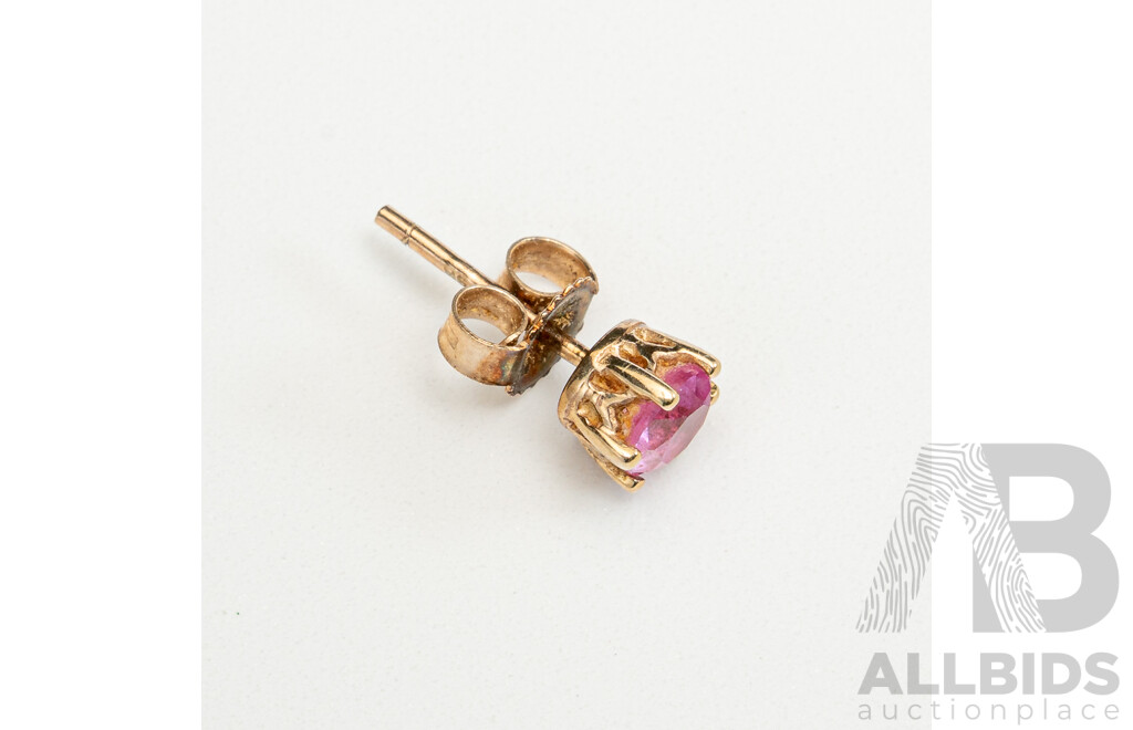 9ct Single Pink Sapphire Stud Earring, 3.5mm, 0.38 Grams