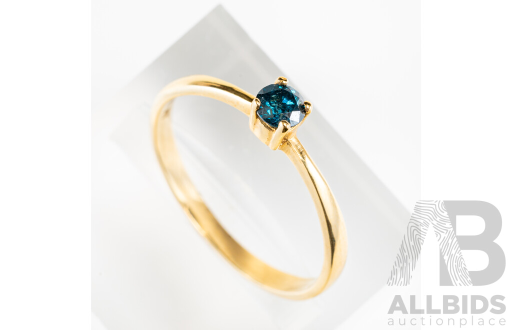 18ct Blue Diamond (irradiated) Solitaire Ring, TDW 0.15ct, Size N1/2, 1.70 Grams - as New