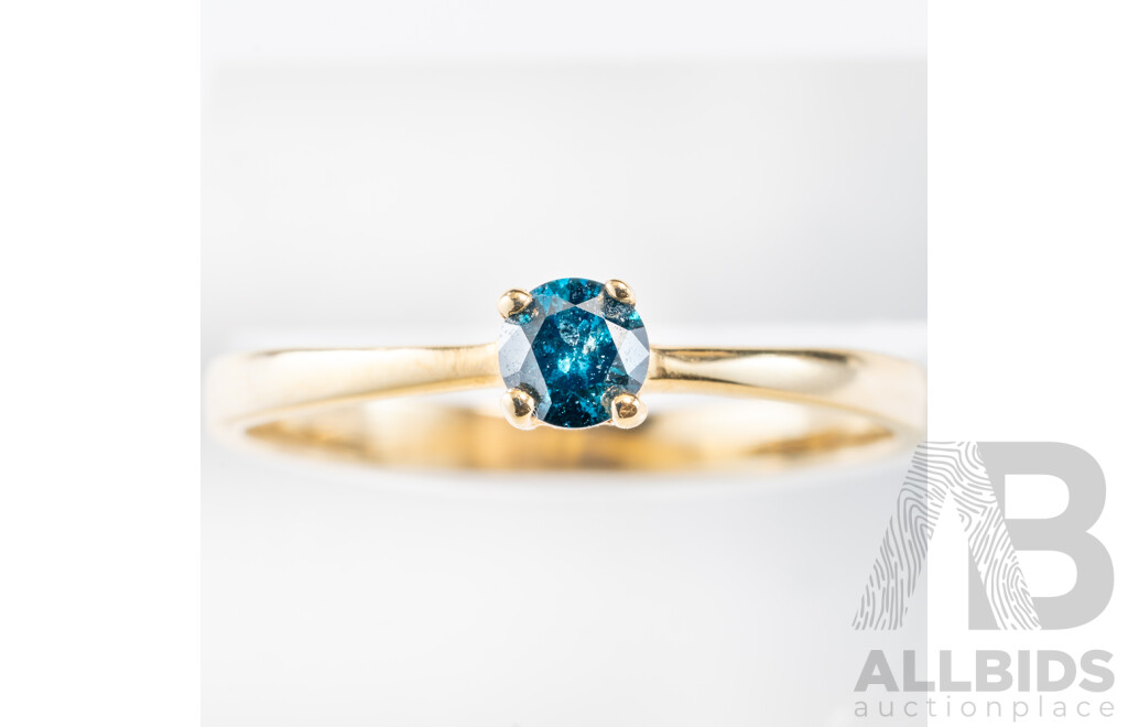 18ct Blue Diamond (irradiated) Solitaire Ring, TDW 0.15ct, Size N1/2, 1.70 Grams - as New