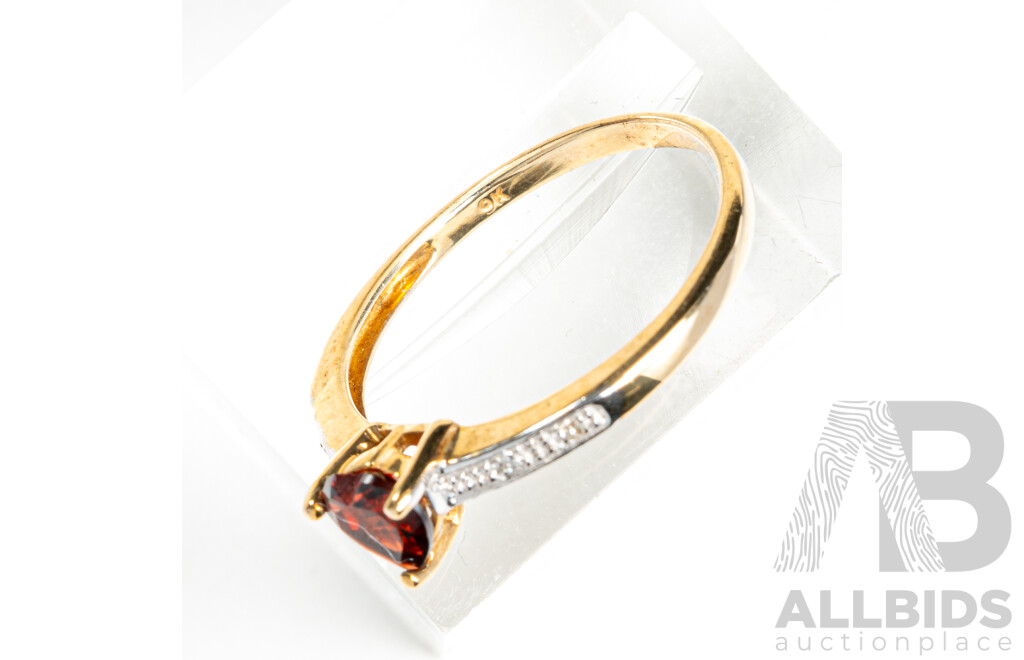 9ct Garnet & Diamond Set Heart Cut Ring, Size N, 1.54 Grams