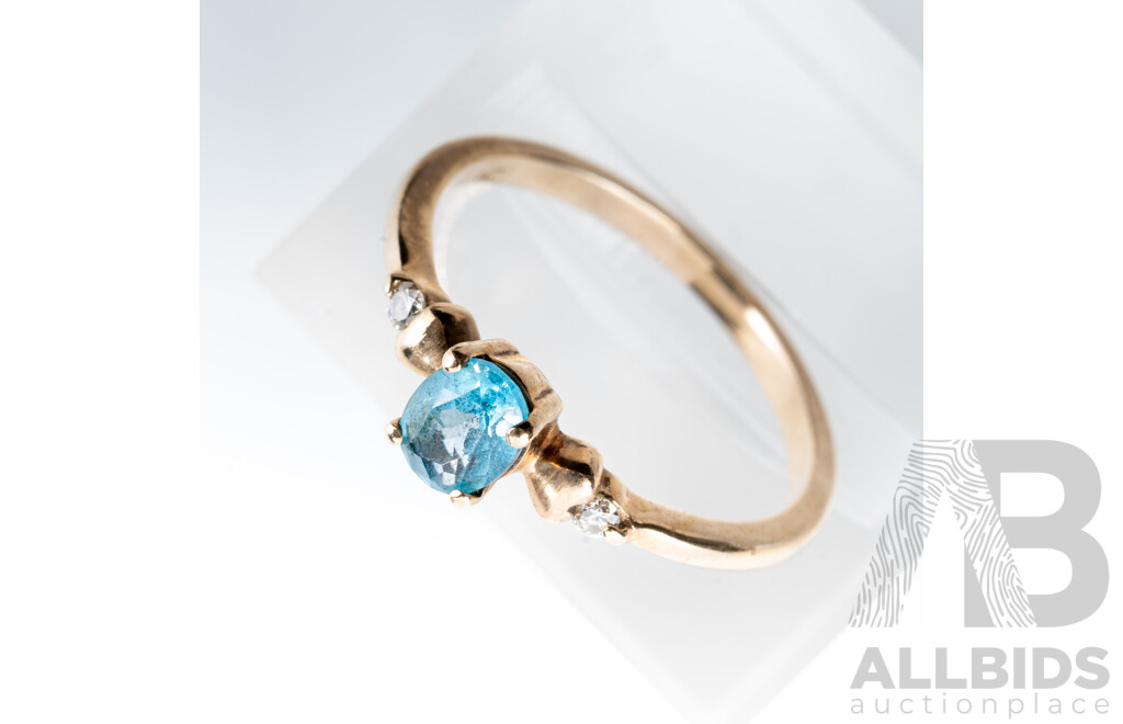 9ct Topaz & Diamond Ring, TDW 0.04ct, Size N, 1.65 Grams