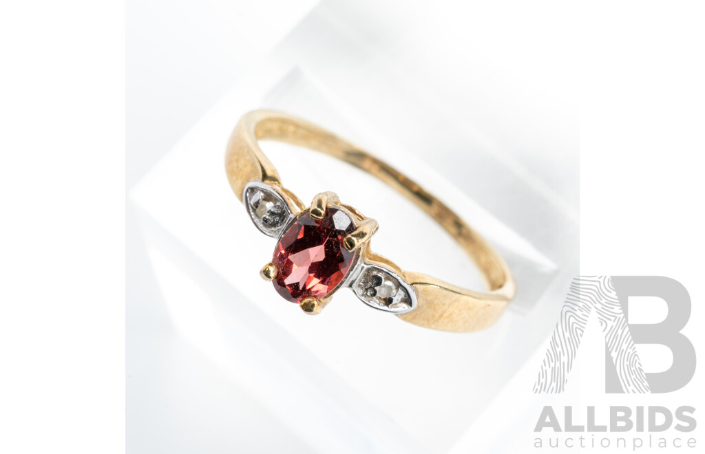 9ct Pink Tourmaline & Diamond Ring, T0.38ct/TDW0.01ct, Size N, 1.08 Grams - as New